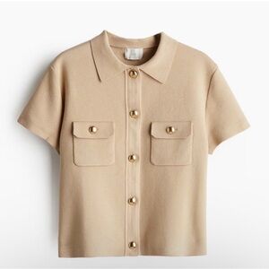 H&M tan button-up short sleeve cardigan - XS